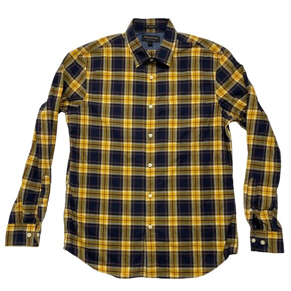 Banana Republic Other - BANANA REPUBLIC Yellow Plaid Untucked Fit Cotton Button Up Shirt Medium Mens
